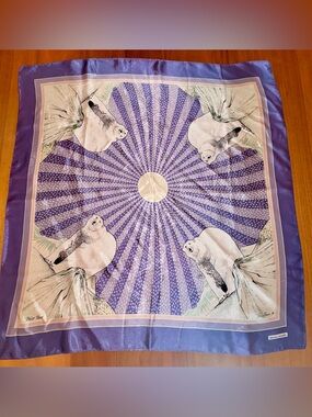Skemo Canada signed Tony Paine Silk Satin Polar Bear Scarf in Purple and White